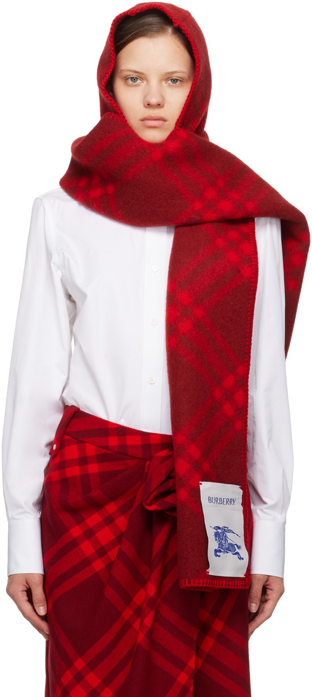 Hooded Check Scarf Red