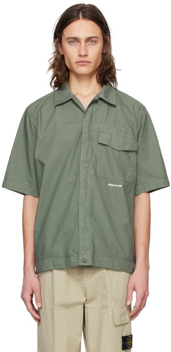 Stone Island Khaki Spread Collar Shirt 801511805