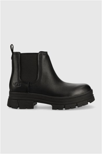 UGG Kožené kotníkové boty W Ashton Chelsea dámské, černá barva, na platformě 1133894.BLK