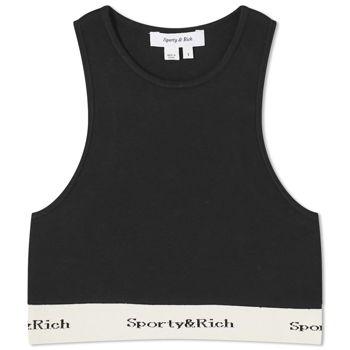 Sporty & Rich Serif Logo Ribbed Cropped Tank Top LCAW233BK-BLK