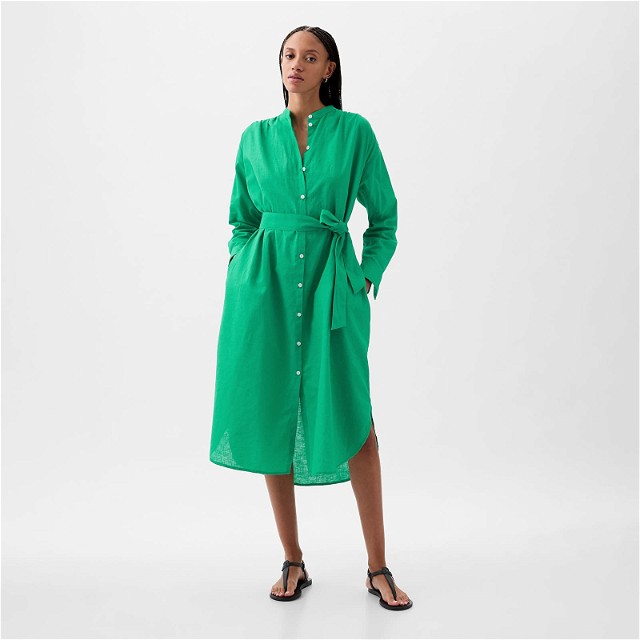 Dresses Longsleeve Linen Maxi Dress Simply Green