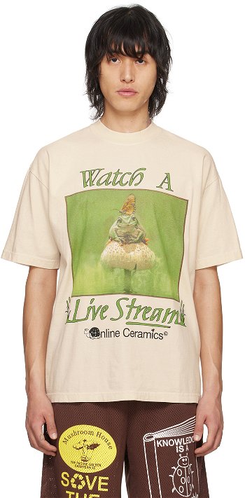 Online Ceramics Beige Watch A Live Stream T-Shirt Tan Watch A Live Stream SS Tee