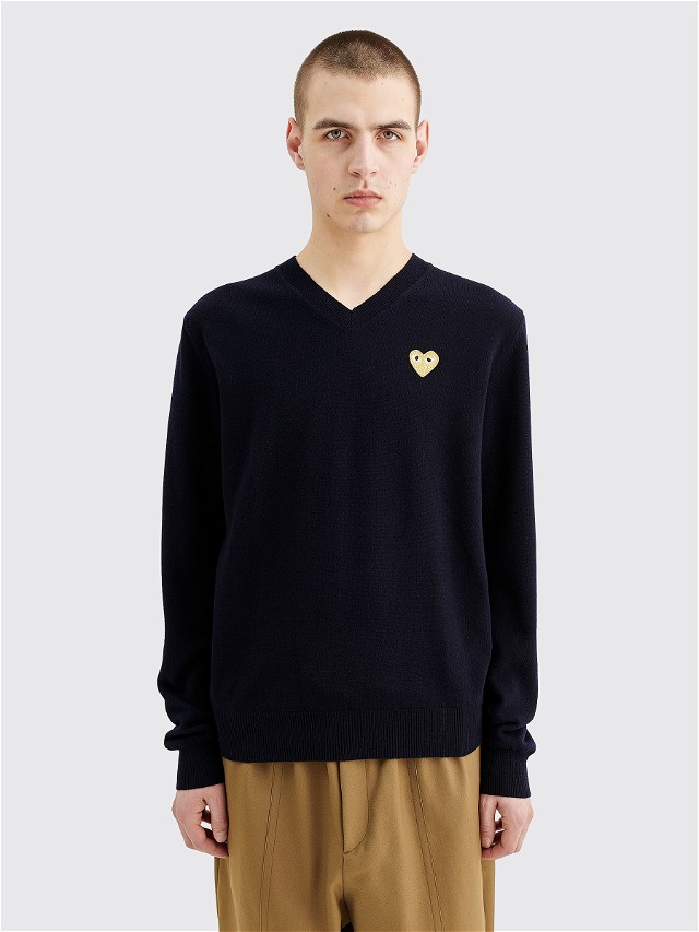 Play Small Heart Knitted V-Neck Pullover Navy