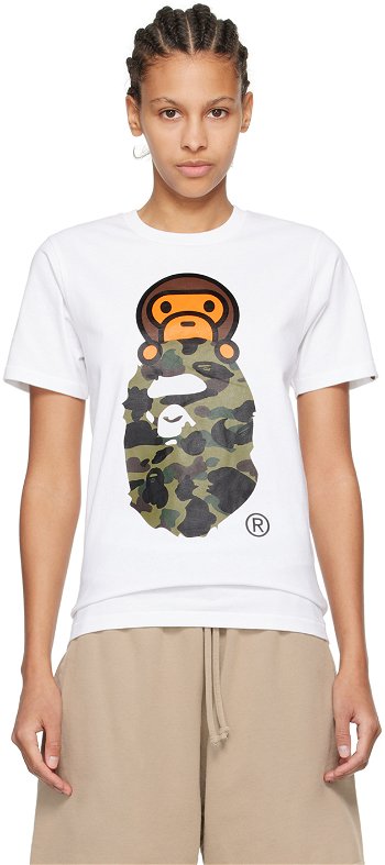 BAPE BAPE White 1st Camo Milo On Big Ape Head T-Shirt 002TEK302011L