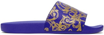 Versace Jeans Couture Blue & Gold Baroque Logo Slides E76YA3SQ4EZS365
