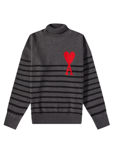 Large A Heart Striped Roll Neck Knit