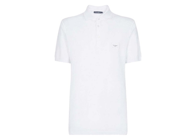 Cotton Pique Branded Plate Polo Shirt White