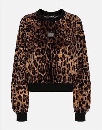 Dolce & Gabbana Round-neck Chenille Sweatshirt With Jacquard Leopard Design F9R28TFJ7D5S8350
