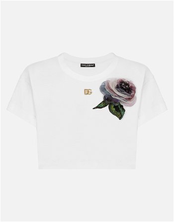 Dolce & Gabbana Cropped Jersey T-shirt With Flower Appliqué F8U99ZGDCB1W0800