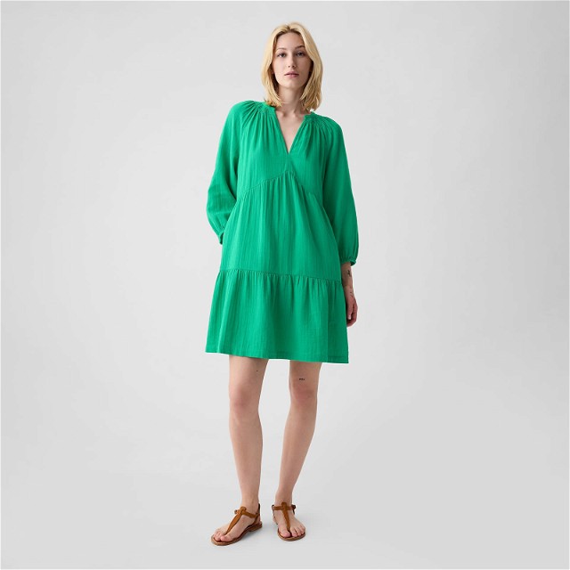 Dresses Longsleeve Gauze Mini Dress Simply Green 17-5936